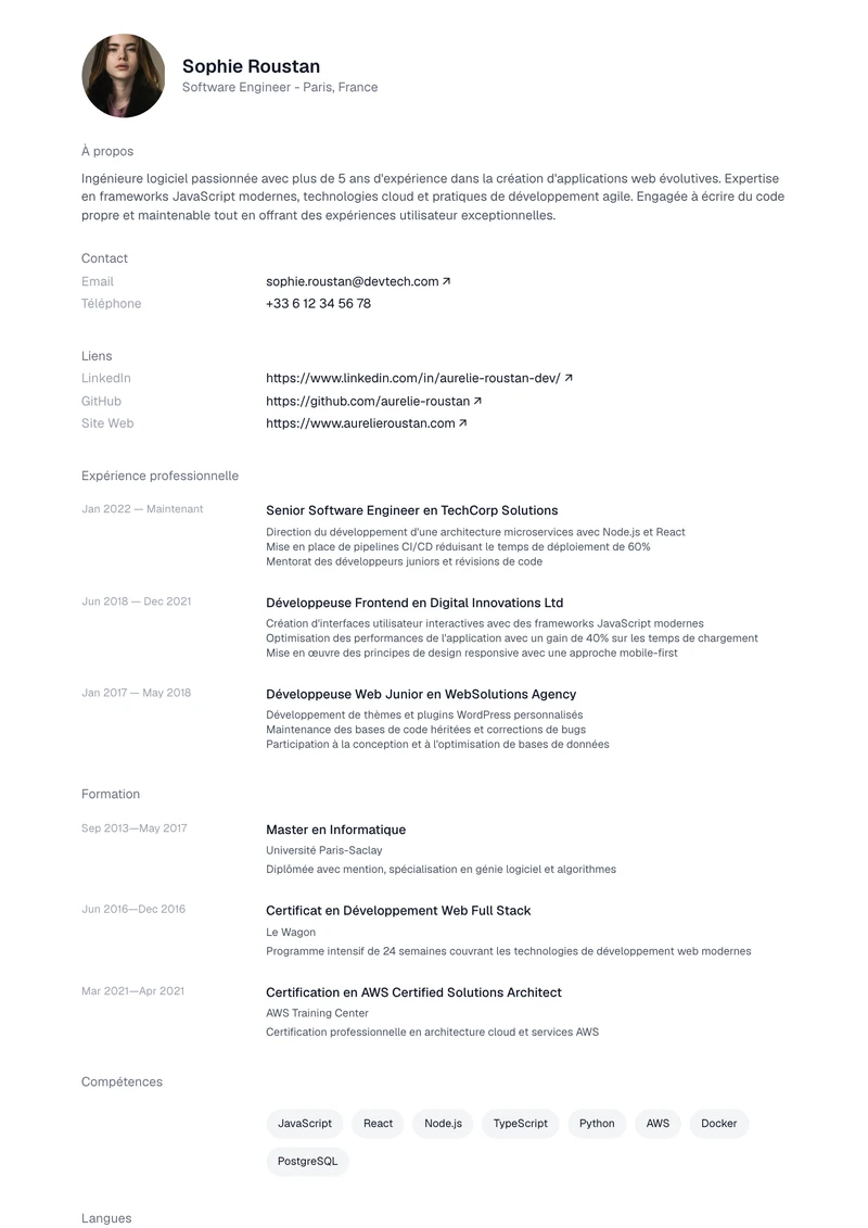 Aperçu du modèle de CV February