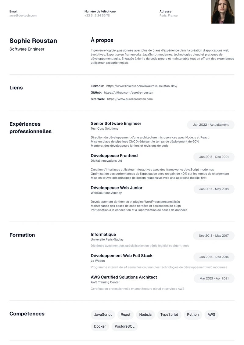 Aperçu du modèle de CV January