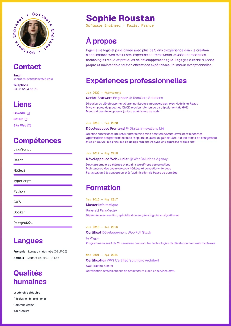 Aperçu du modèle de CV Summer