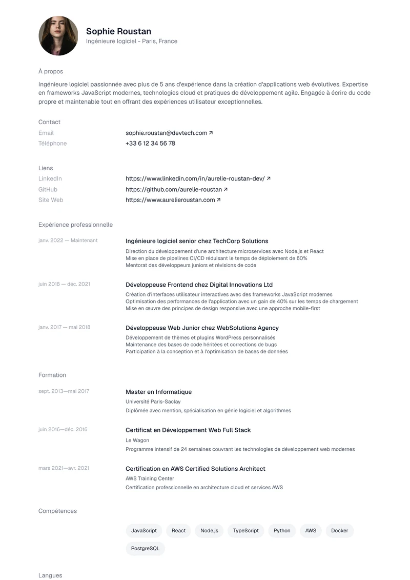 Aperçu du modèle de CV February